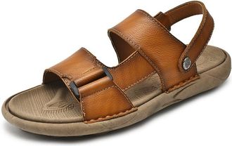 Generic Mens Casual Sandals Genuine Leather Open Toe Ankle-Strap Beach Sandal Non-Slip Outdoor Sandals(Yellow,9.5 UK)