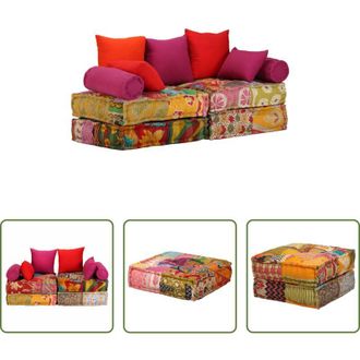 vidaXL Divano letto - Pouf Modulare a 2 Posti in Tessuto Patchwork