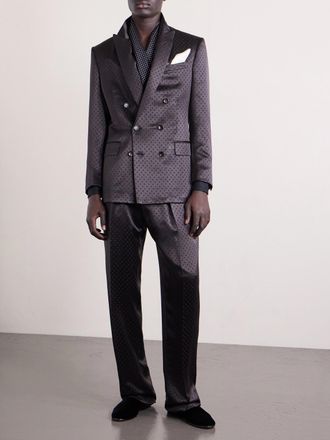 Tom Ford Straight-Leg Pleated Polka-Dot Satin Tuxedo Trousers