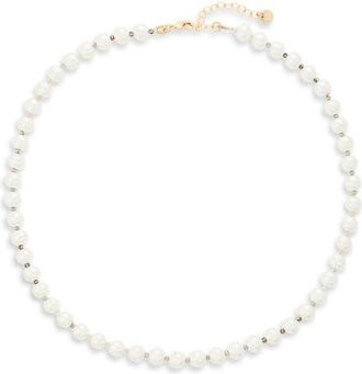 Nordstrom Imitation Pearl & Glass Bead Necklace in White- Neutral- Gold at Nordstrom