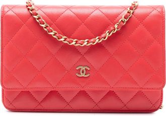 Chanel Pre-owned Womens Cc Quilted Lambskin Wallet On Chain - Light Pink Leather - One Size