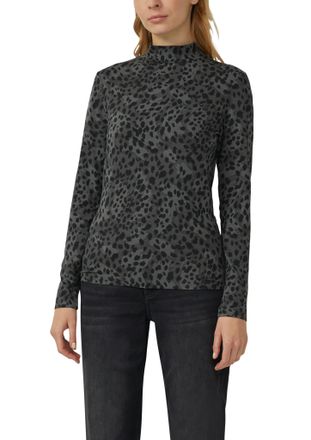 s.Oliver Langarmshirt S.OLIVER, Damen, Gr. 44, grau schwarz, Web, Obermaterial: 95% Viskose, 5% Elasthan, unifarben, figurbetont h&uuml;ftbedeckend, Rundhals, Shirt