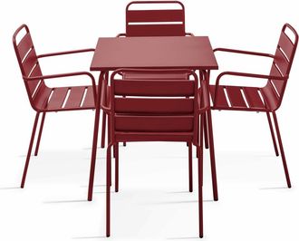 Oviala Conjunto mesa de jard&iacute;n cuadrada y 4 sillas de acero p&uacute;rpura