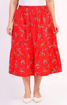 Leota Evelyn Tiered Midi Skirt in Lucky Cheetah Poppy Red at Nordstrom, Size Xx-Large
