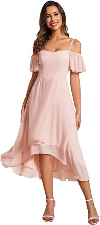 Ever-pretty Womens Off Shoulder Short Sleeves Pleated A-Line Petite Dresses for Women Wedding Guest Burnt Pink 20UK