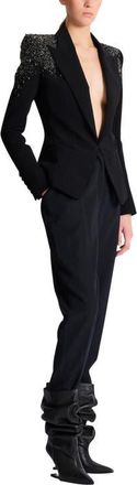 Balmain Crepe jacket with Amethyst embroidery in Black at Nordstrom, Size 34