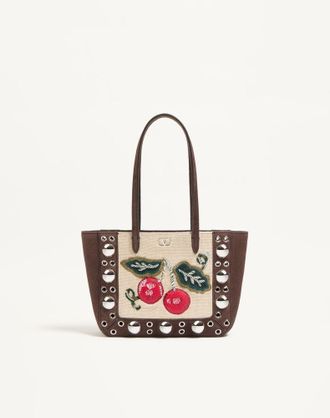 Valentino Garavani Borsa Shopping Mini Valentino Garavani Nellc&ocirc;te Ricamata Con Motivo Cherryfic Donna MARRONE/MULTICOLOR UNI