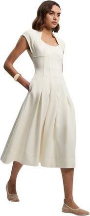 Karen Millen Compact Stretch Dropped Waist Midi Dress in Ivory at Nordstrom, Size 10