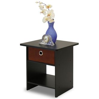 Furinno End Table/ Night Stand Storage Shelf with Bin Drawer, Espresso/Brown