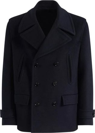Dondup Wool Blend Velour Pea Coat - Heren - Mantel - Blauw - M - Wol - Jassen