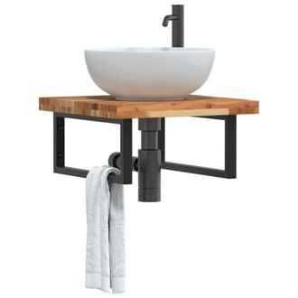 Berkfield Home Basin Shelf Wall Mounted Steel & Solid Wood Acacia in Brown
