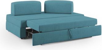Divani.Store Liberty Sof&aacute; Con Puff Extra&iacute;ble Y Respaldo Desmontable En Tela Impermeable 160 Cm Azul Claro Con Puff