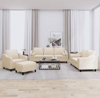 vidaXL Juego De Sof&aacute;s Con Cojines 4 Piezas Tela Crema Vidaxl