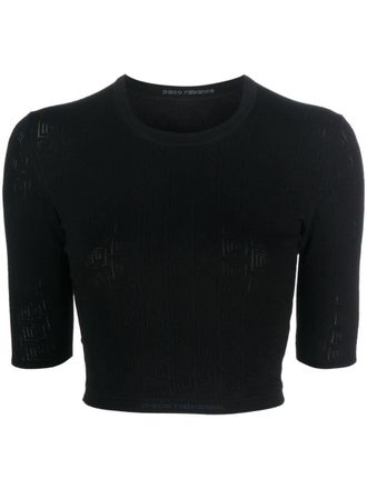 Paco Rabanne Top crop con motivo monogramma - Nero