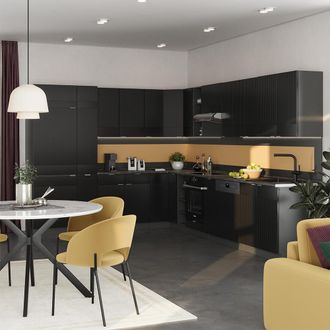 Vicco Cocina Esquinera Fame-line, Rayas Negras/antracita, 347 X 257 Cm Sin Encimera, Vicco