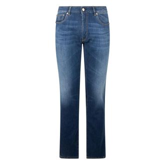 Moorer Heren, Jeans, Blauw, Maat: W34 Katoen