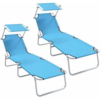 vidaXL Vidaxl - Lettino da sole 2-persona 2 pcs Blu 58 x 188 x 77cm Tessuto