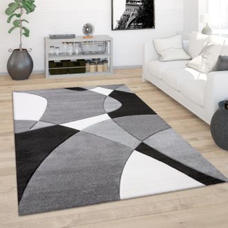 Paco Home Paco Home - Alfombra Sal&oacute;n Pelo Corto Moderna Efecto 3d Perfil Contorneado Motivo Abstracto 160x230 Cm, Blanco-negro