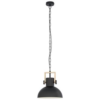 Loops Hanging Ceiling Pendant Light Black & Wood Industrial Shade 1 x 28W E27 Bulb