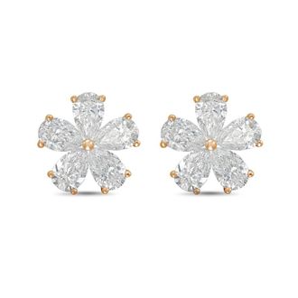 Diana M. Jewels 14kt Rose gold 5.00cts lab grown Pear shaped diamond flower cluster stud earrings