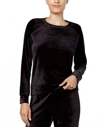 Alfani Womens Sleepwear Velvet Pajama Top In Classic Black