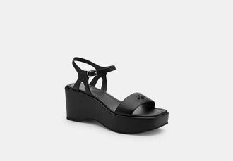 Coach Womens Gale Wedge Sandal in Black, Size 9.5 | Leather