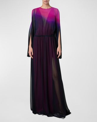 Akris Long-Sleeve Sheer Silk Georgette Gown