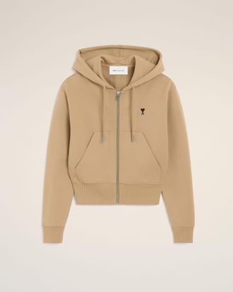 Ami Beige zipped cotton hoodie with Ami de Coeur Beige - XXS - for Women