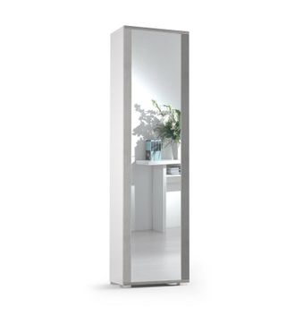 Terraneo Terraneo - Mueble Con Puerta Con Marco De Espejo, Siete Estantes, Espejo Con Marco De Hormig&oacute;n Blanco