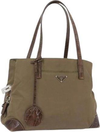 Prada Pre-owned Tote Bags, female, Green, Size: ONE SIZE Pre-owned Vintage Nylon Tote Bag