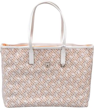 Tommy Hilfiger Katoenen Tote Bag met Ritssluiting - Dames - Shoppers - Beige - ONE Size - Katoen - Tassen