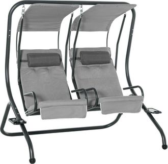 OUTSUNNY Canopy Swing 2 Separate Relax Chairs w/ Removable Canopy Grey