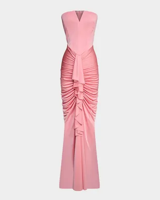 Et Ochs Selena Strapless Draped Glossy Jersey Gown