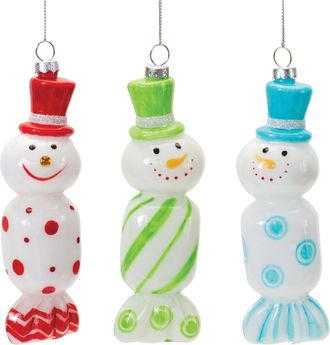 Melrose International Glass Snowman Candy Ornament (Set of 12) - Green, Red, Blue