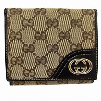 Gucci Beige Brown Canvas Leather Wallet (Bi-Fold) (Pre-Owned)