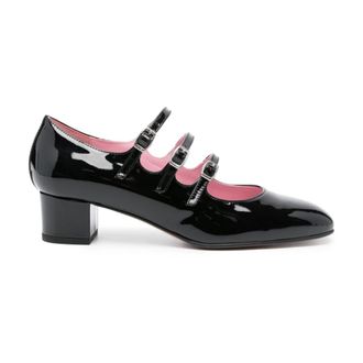 Carel Pumps, female, Black, Size: 10 US Glossy Black Buckle Flat Leather Pumps