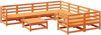 vidaXL Juego De Sof&aacute;s De Jard&iacute;n 9 Pzas Madera Maciza Pino Marr&oacute;n Cera Vidaxl