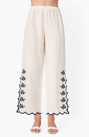 Cami NYC Madrid Floral Embroidery Linen Pants in Macadamia at Nordstrom, Size Xx-Small