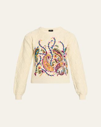 Etro Floral Paisley Embroidered Cotton-Blend Sweater