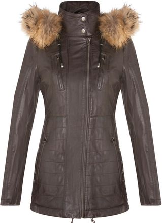 Infinity Leather Womens Slim Fit Leather Hooded Parka Jacket-Northam