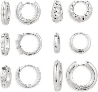 Nordstrom Rack Set of 6 Assorted Huggie Hoop Earrings in Clear- Silver at Nordstrom Rack
