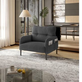 Direct Wicker Single Corduroy Armchair, Wide Seat Lounge Chair, Accent Furniture in Grey | Size: 1 Pack