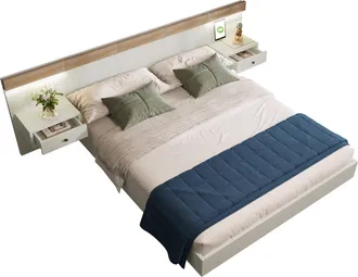 STILVORA Cama Para Adultos 205 X 284 Cm De Madera, Cama Doble Con Mesita De Noche Con Cajones, Led, Sin Colch&oacute;n, Roble