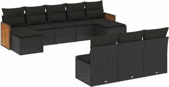 vidaXL Vidaxl - Set De Sof&aacute;s De Jard&iacute;n 10 Pzas Cojines Rat&aacute;n Sint&eacute;tico Negro