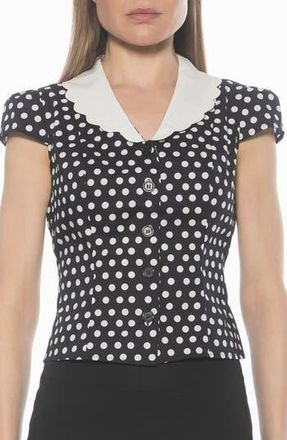 Alexia Admor Gulianna Scallop Collar Button-Up Top in Black White Polka Dots at Nordstrom Rack, Size 12