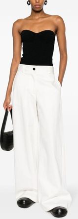 Jil Sander Womens Wide Leg Pants - White Cotton - Size EU 38 (Womens)
