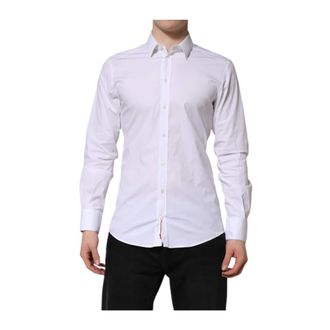 Dolce & Gabbana Formal Shirts, male, White, M, White Gold Cotton Formal Dress Shirt
