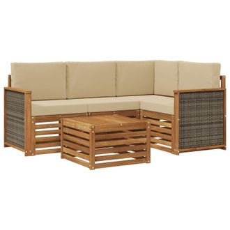 vidaXL Conjunto De Sof&aacute;s De Exterior 5 Pcs Natural Y Beige Vidaxl