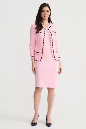 Ming Wang Heritage Faux Ribbon Trim Knit Jacket in Perfect Pink/black at Nordstrom, Size X-Large