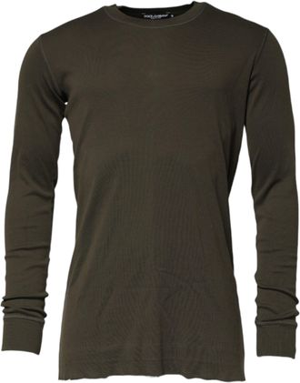 Dolce & Gabbana Dark Green Long Sleeves Crew Neck Mens T-shirt